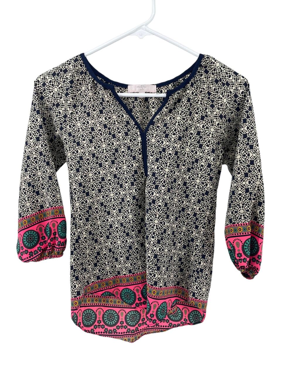 Moa Moa Girls Multicolored Printed Long Sleeve Blouse Youth Size Small